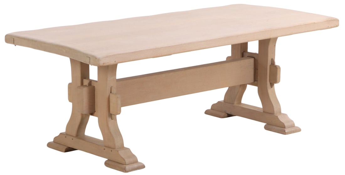 FRENCH WHITE WASHED OAK DINING TABLE HAVING MORTIS AND TENON CONSTRUCTION AND A THICK SOLID OAK TOP (1 of 5)