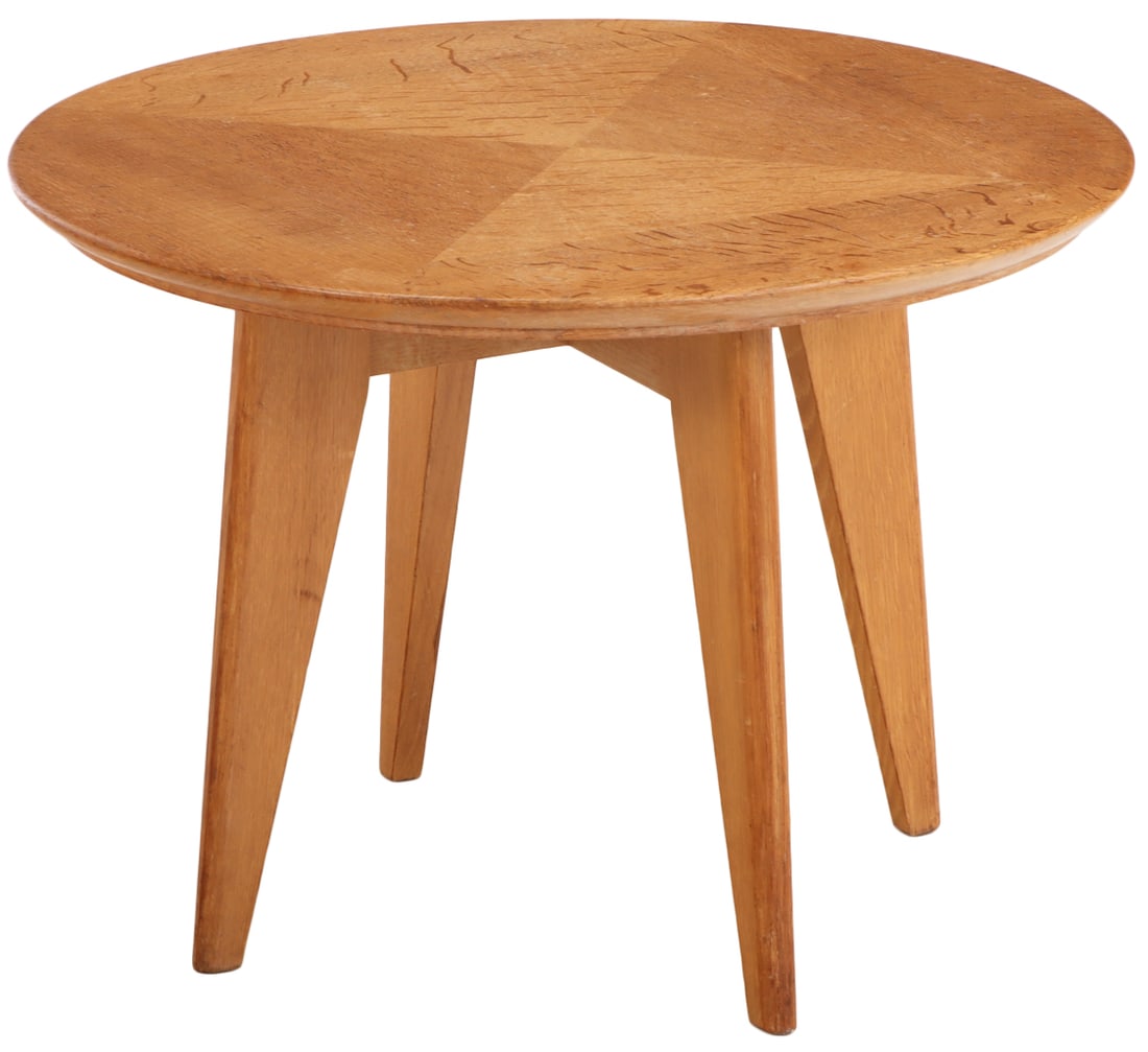 FRENCH OAK OCCASIONAL TABLE BY GUILLERME AND CHAMBRON FOR VOITRE MAISON C 1960.: French oak occasional table by Guillerme and Chambron for Voitre Maison C 1960. Ht: 17" Wd: 23.75" Dpth: 23.75"