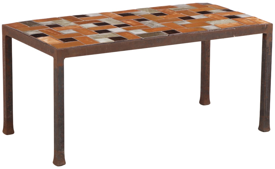 FRENCH IRON AND TILE TOP COFFEE TABLE C 1960. (1 of 5)