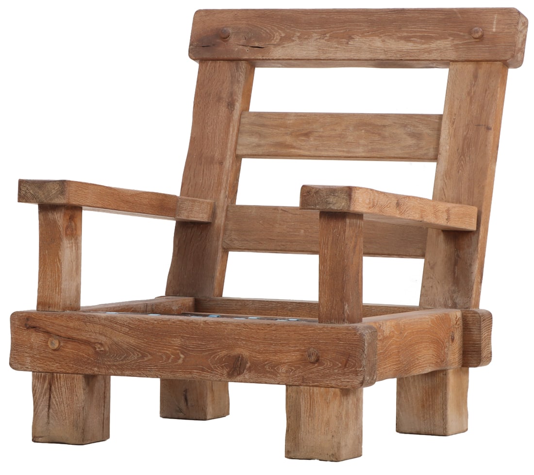 FRENCH BRUTALIST STYLE OAK ARM CHAIR MADE FROM VERY THICK LUMBER C 1950. (1 of 6)