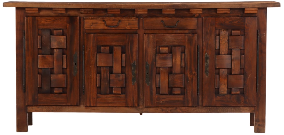 UNUSUAL BRUTALIST STYLE BELGIAN OR FRENCH SIDEBOARD C 1960 HAVING A BASKET WEAVE DESIGN. (1 of 8)