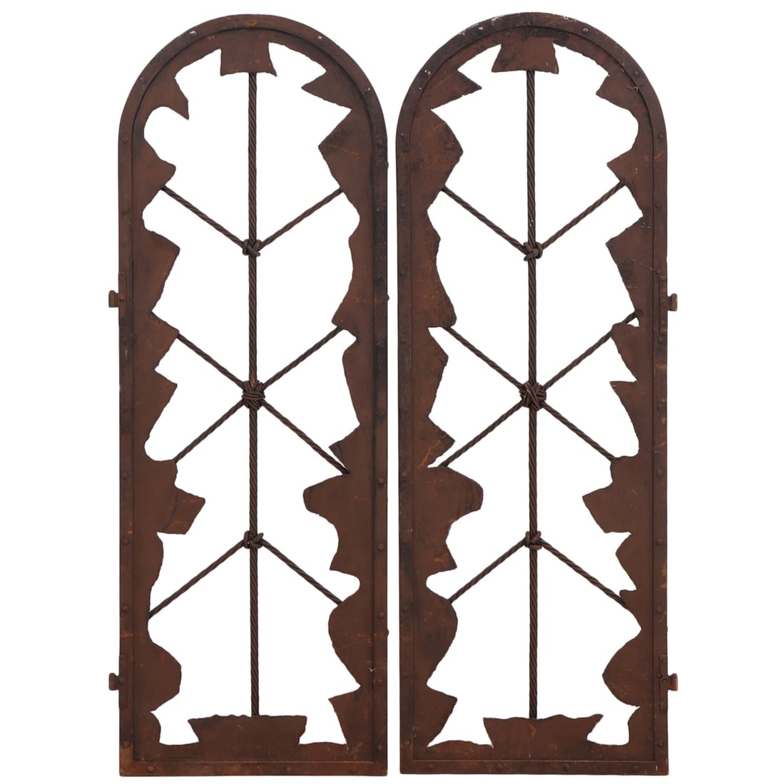 PAIR OF FRENCH ARCHED TOP BRUTALIST STYLE IRON GATES WITH TWIST ELEMENTS C. 1960 (1 of 6)