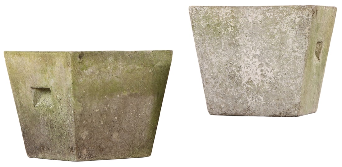 PAIR OF FRENCH MODERNIST CAST STONE PLANTERS DESIGNED BY WILLY GUHL C 1970. (1 of 4)