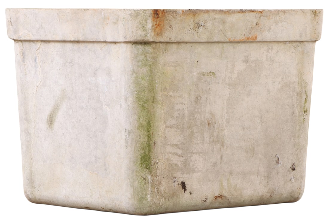 LARGE FRENCH MODERNIST CAST STONE PLANTERS DESIGNED BY WILLY GUHL C 1970.: Large French Modernist cast stone planters designed by Willy Guhl C 1970. Ht: 17.75" Wd: 23.75" Dpth: 19"