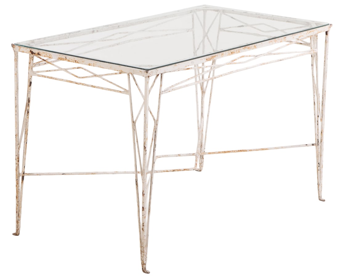 PAINTED FRENCH MODERNIST GLASS TOP TABLE C 1960. (1 of 5)