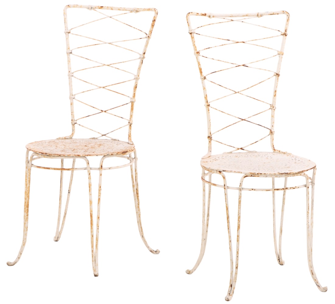 PAIR OF FRENCH IRON MODERNIST SIDE CHAIRS C 1960. (1 of 6)