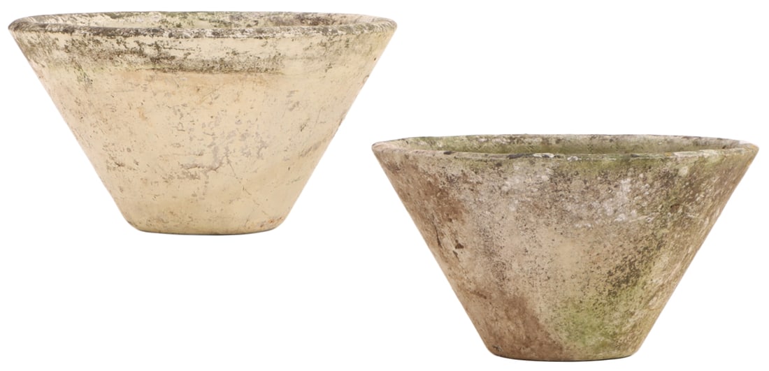 PAIR OF TAPERED FRENCH MODERNIST CAST STONE PLANTERS DESIGNED BY WILLY GUHL C 1970. (1 of 4)
