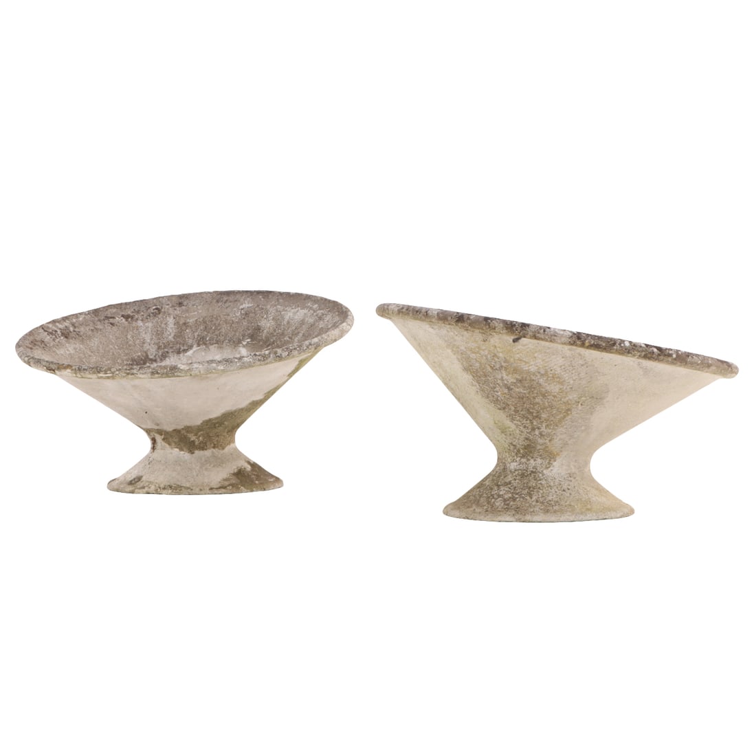 PAIR OF FRENCH CAST STONE CANTED DISC PLANTERS DESIGNED BY WILLY GUHL C 1970. (1 of 6)