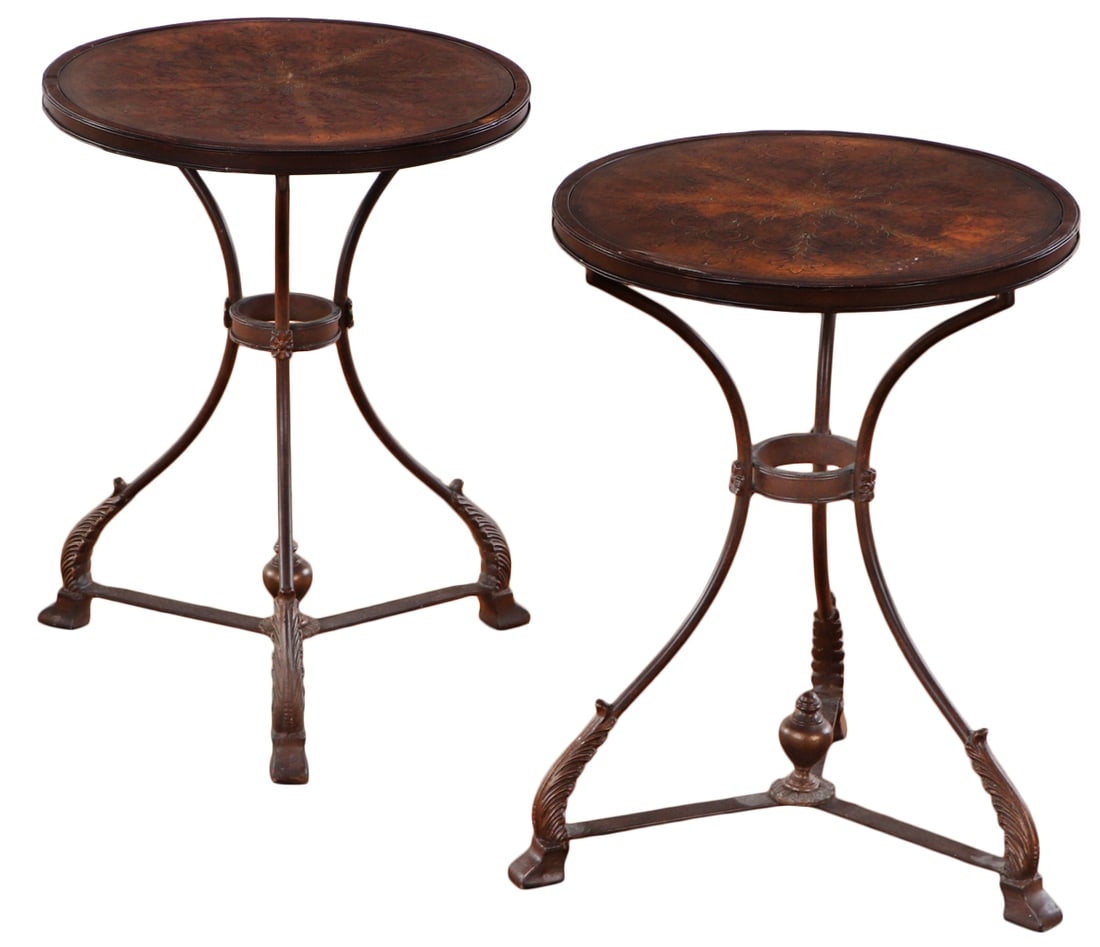 PAIR OF IRON GUERIDONS IN THE FRENCH MANNER.: Pair of iron Gueridons in the French manner. Ht: 28.5" Wd: 21.5" Dpth: 21.5"