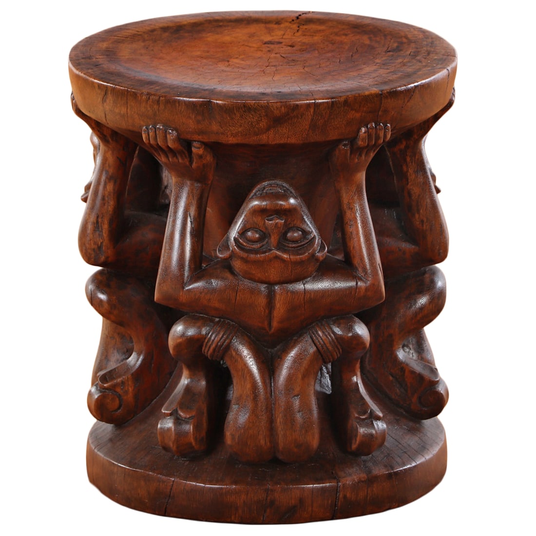 INDONESIAN CARVED FIGURAL CARYATID WOODEN STOOL. (1 of 5)