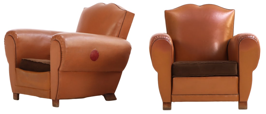 PAIR FRENCH ART DECO CLUB CHAIRS COVERED IN VINYL C 1940. (1 of 6)