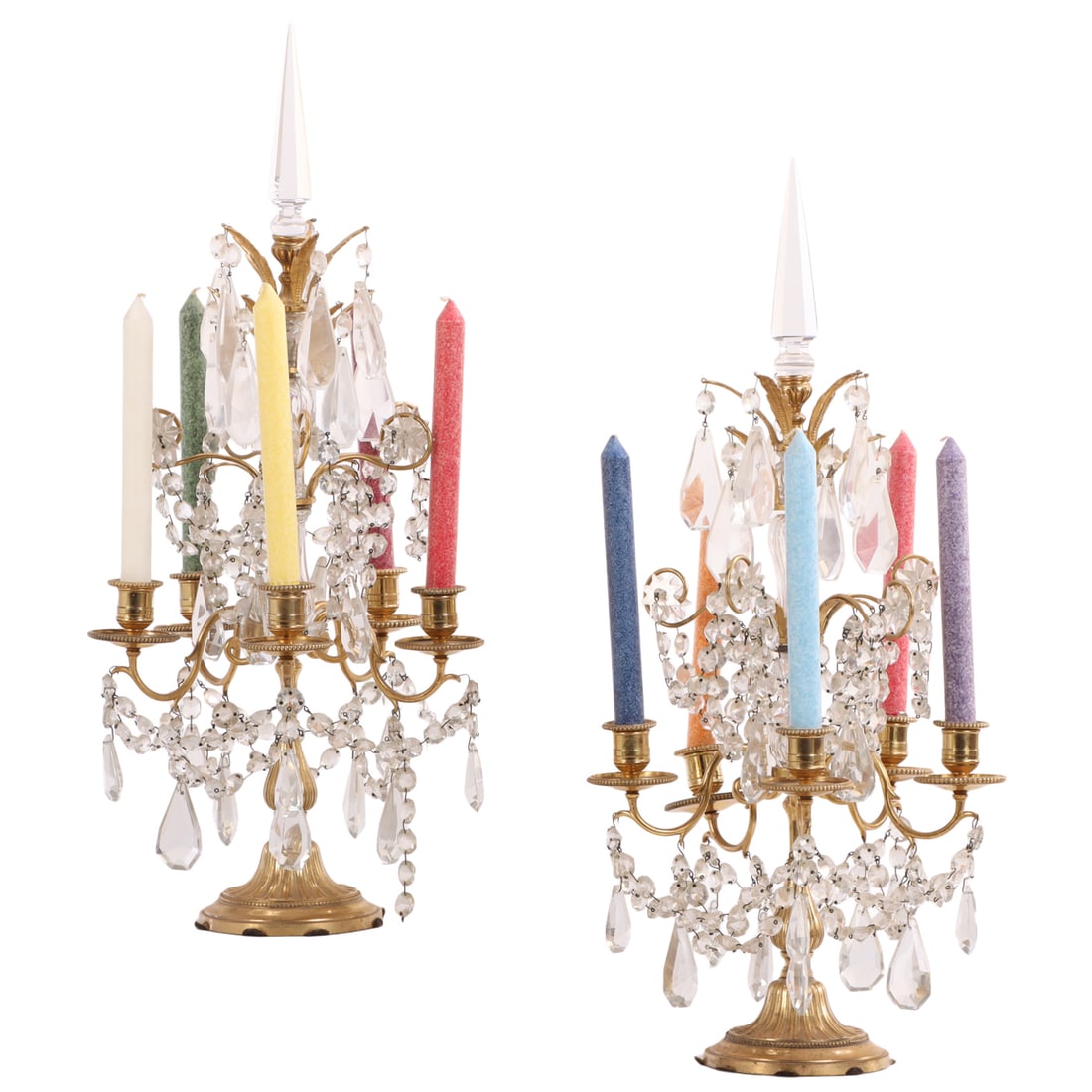 PAIR OF FRENCH GILT BRONZE AND CRYSTAL CANDELABRAS C. 1920 (1 of 5)