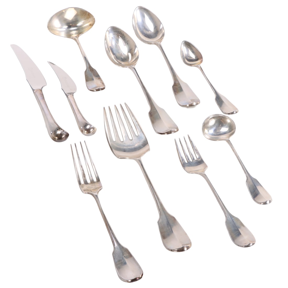 63PC STIEFF SMITHSONIAN STERLING SILVER FLATWARE, INCLUDES FINE UTENSIL WRAPS. (1 of 8)