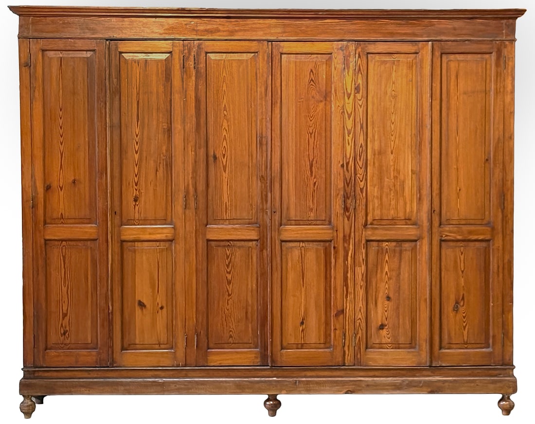 LARGE SIX DOOR PINE CABINET C 1900. DISMANTLES FLAT. (1 of 7)