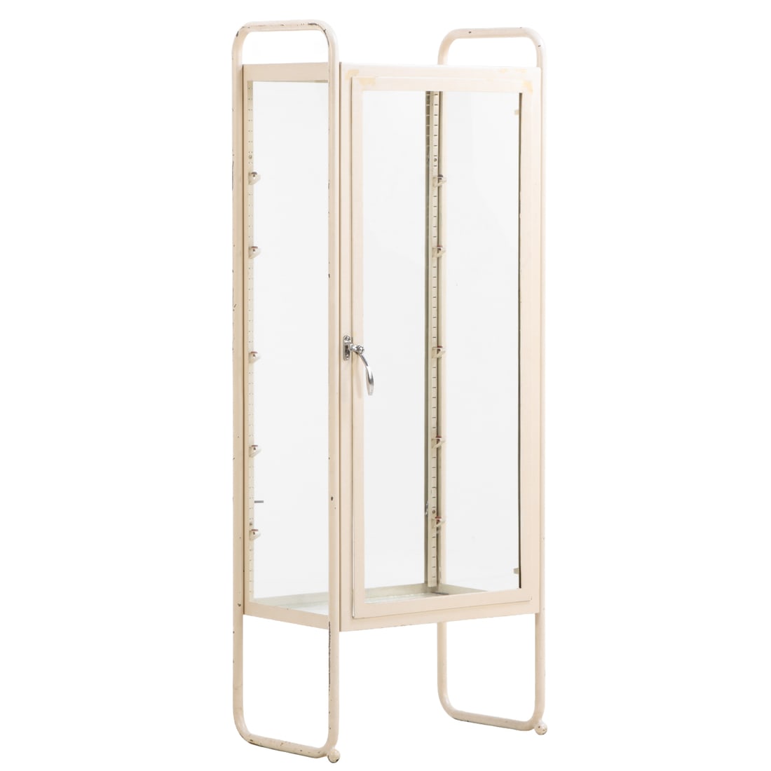 ART DECO PAINTED IRON AND GLASS TWO DOOR VITRINE C 1930 HAVING GLASS SHELVES. (1 of 6)
