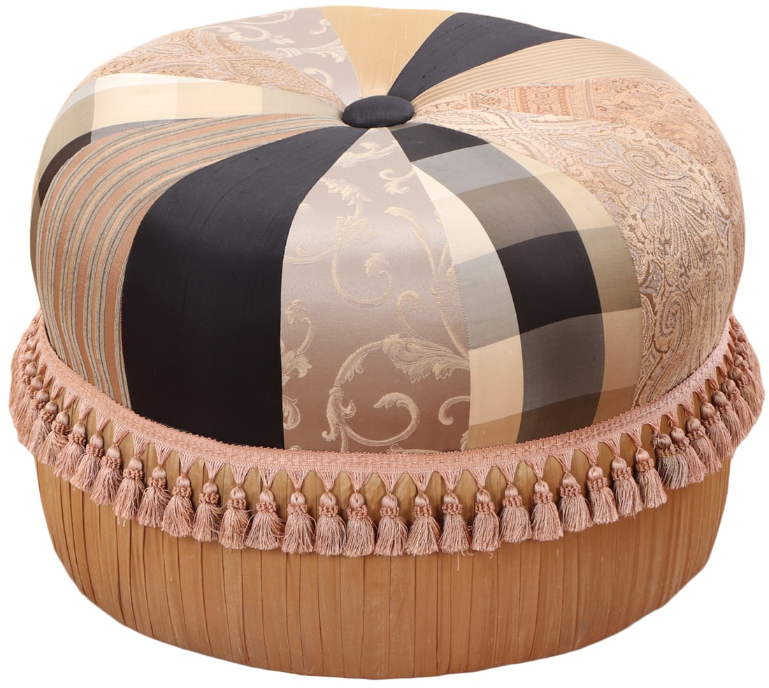 CUSTOM SILK OTTOMAN. (1 of 4)