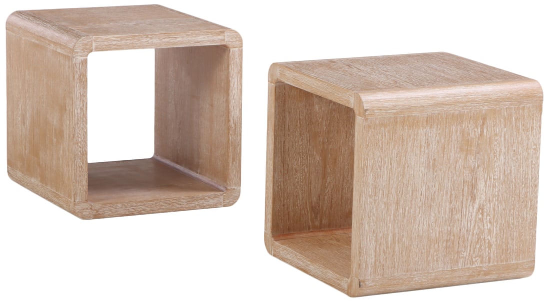 PAIR OF CUBE FORM CERUSED OAK TABLES OR OPEN BOOKCASES. (1 of 4)