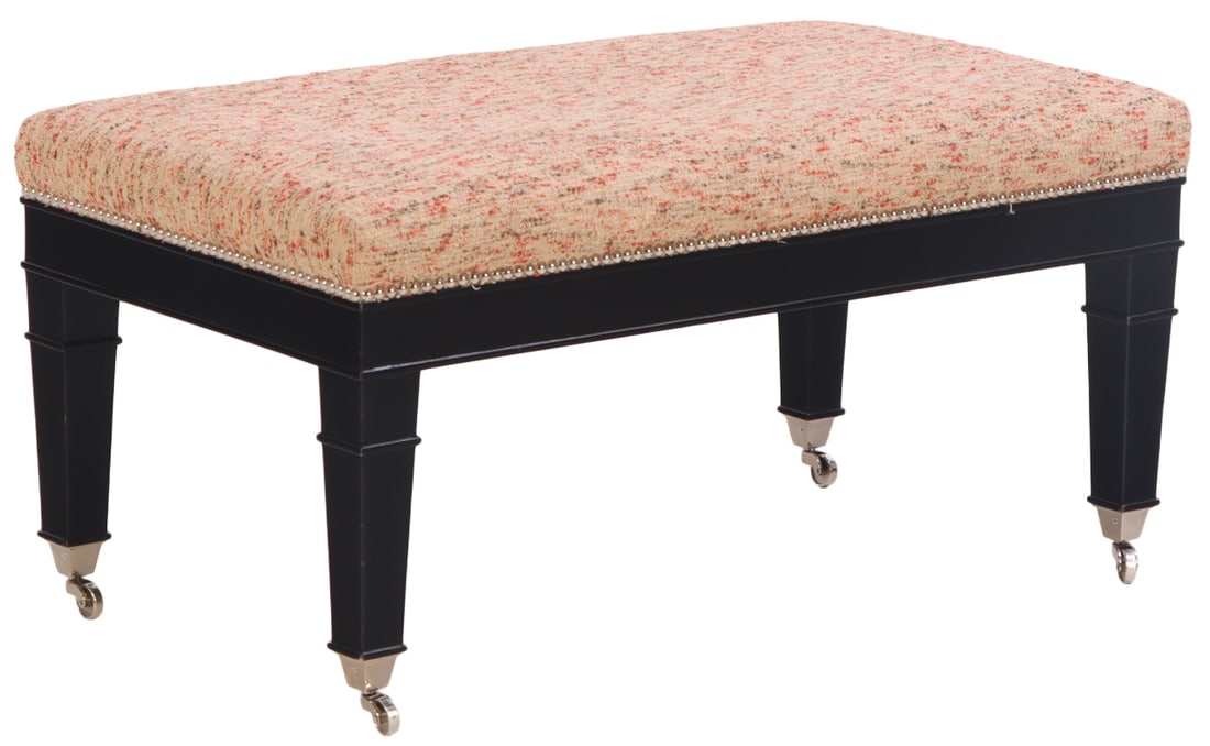 EBONIZED AND UPHOLSTERED STOOL IN THE MANNER OF ANDRE ARBUS. (1 of 5)
