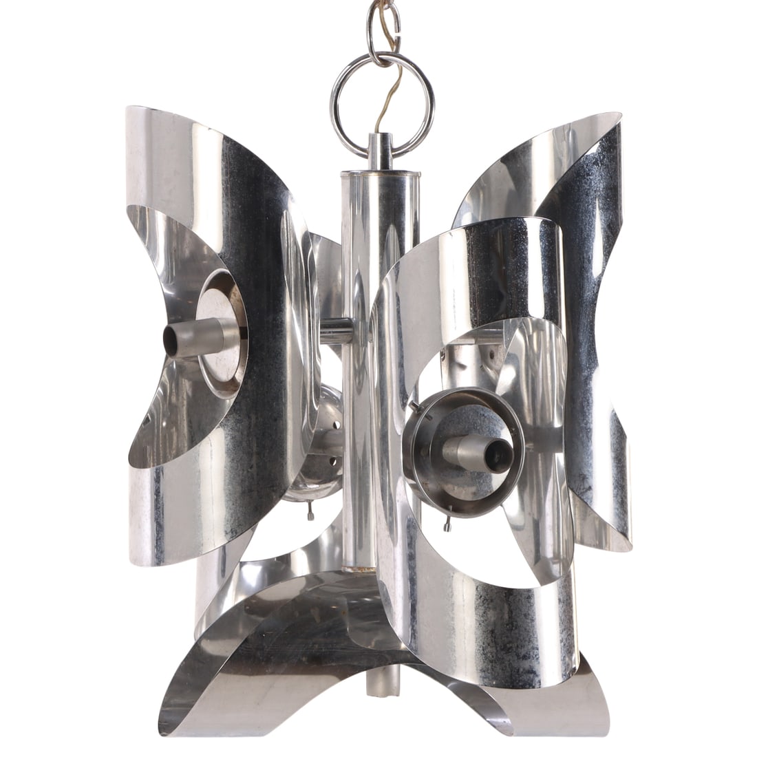 MID CENTURY MODERN ITALIAN CHROME CHANDELIER HAVING FIVE FIXTURES C. 1960 (1 of 6)
