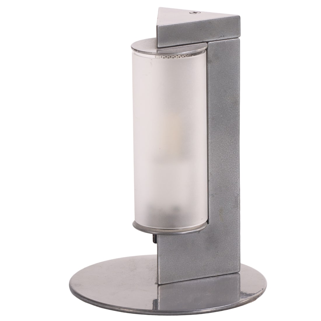ITALIAN MODERN STILIO LAMP DESIGNED BY CASTELLI AND REZZONICO, STEEL WITH GLASS GLOBE C 1980: Italian modern Stilio lamp designed by Castelli and Rezzonico, steel with glass globe c 1980 Ht: 7.75" Wd: 5.75" Dpth: 5.75"