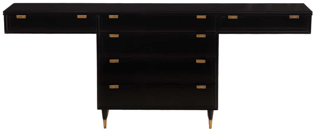 UNUSUAL EBONIZED DRESSER WITH DESK APPLICATION AND BRASS HARDWARE OR CAN BE USED AS A SERVER (1 of 6)