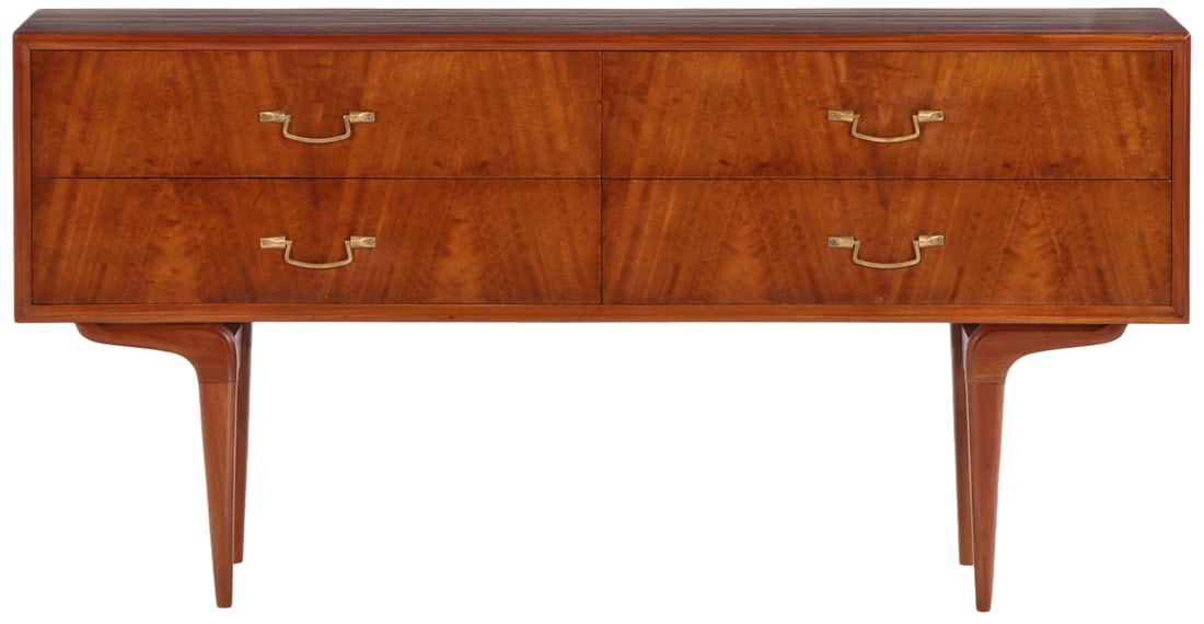 FLAME MAHOGANY SIX DRAWER DRESSER IN THE MANNER OF ICO PARISI C 1950. (1 of 6)