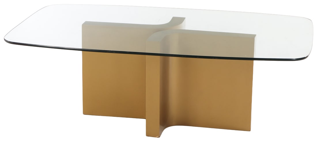 A LACQUERED WOOD GLASS TOP DINING TABLE C 1960. (1 of 6)