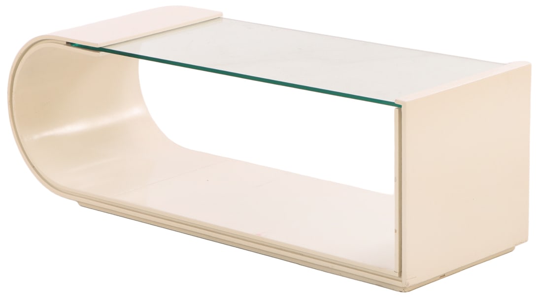 A LACQUERED BENTWOOD GLASS TOP COFFEE TABLE C 1960. (1 of 5)