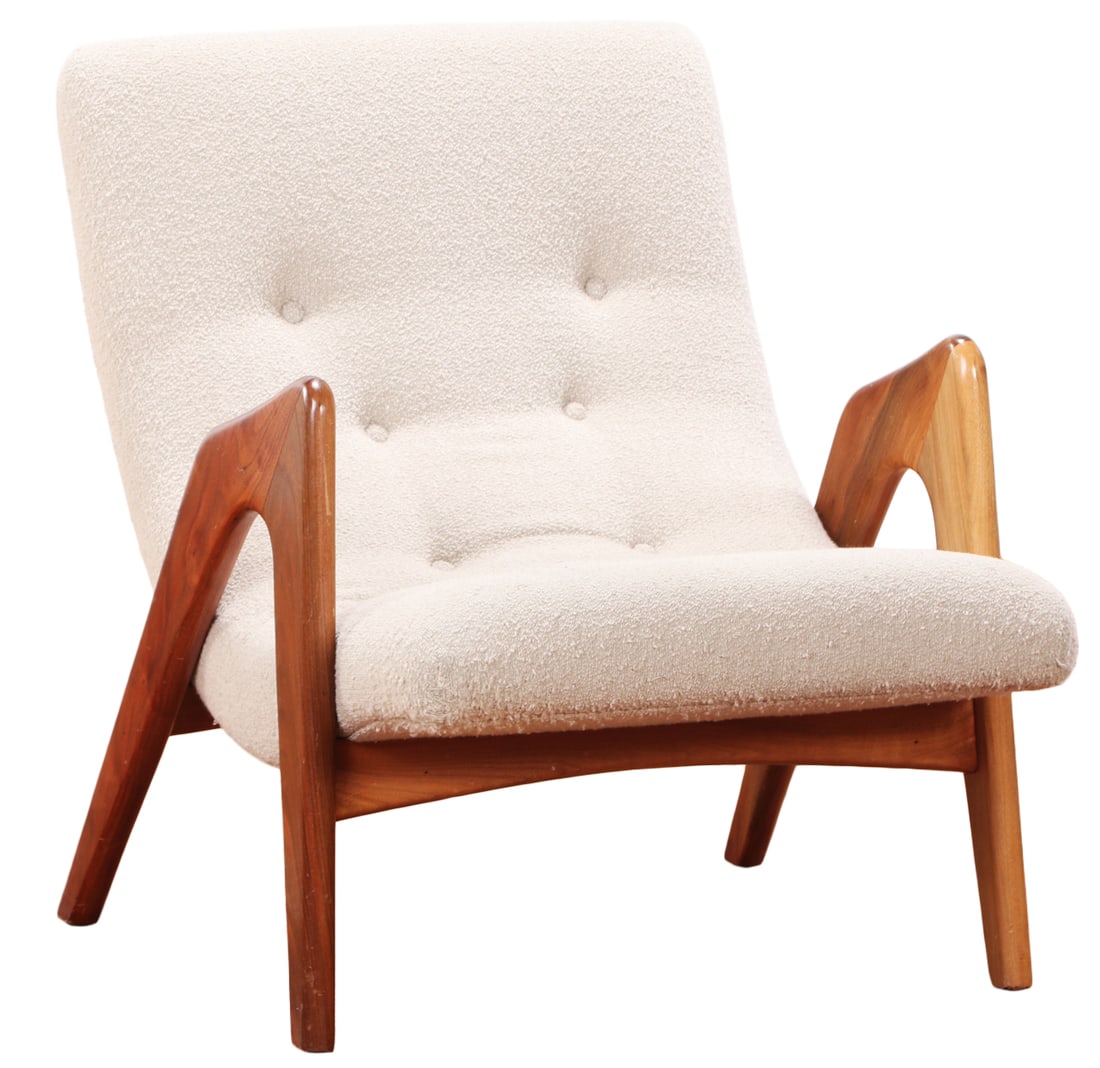 AN OPEN ARM LOUNGE CHAIR BY ADRIAN PEARSALL HAVING RECENT FABRIC. (1 of 6)