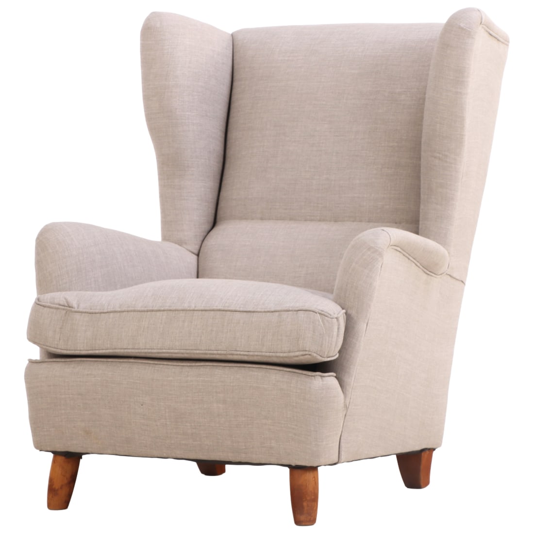 A DANISH STYLE UPHOLSTERED WING CHAIR C 1950 WITH RECENT FABRIC (1 of 5)