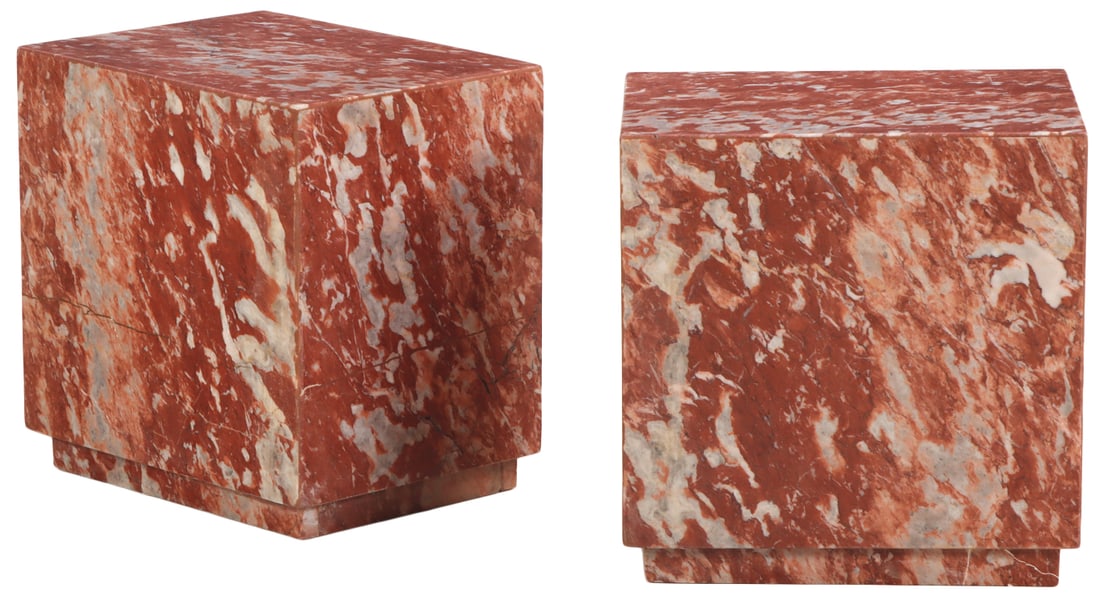 PAIR OF MARBLE PEDESTALS RESTING ON A RECEDDED BASE. (1 of 4)