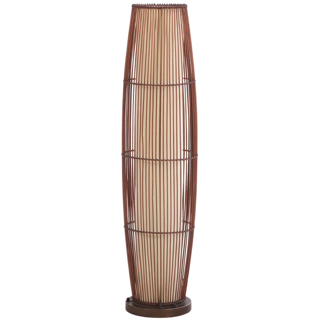 A LARGE JAPANESE STYLE RATTAN FLOOR LAMP.: A large Japanese style rattan floor lamp. Ht: 45.75" Wd: 10.5" Dpth: 10.5"
