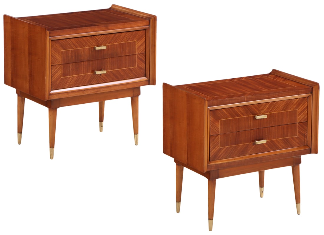 PAIR OF MAHOGANY TWO DRAWER NIGHT STANDS WITH INLAY C 1950. (1 of 5)