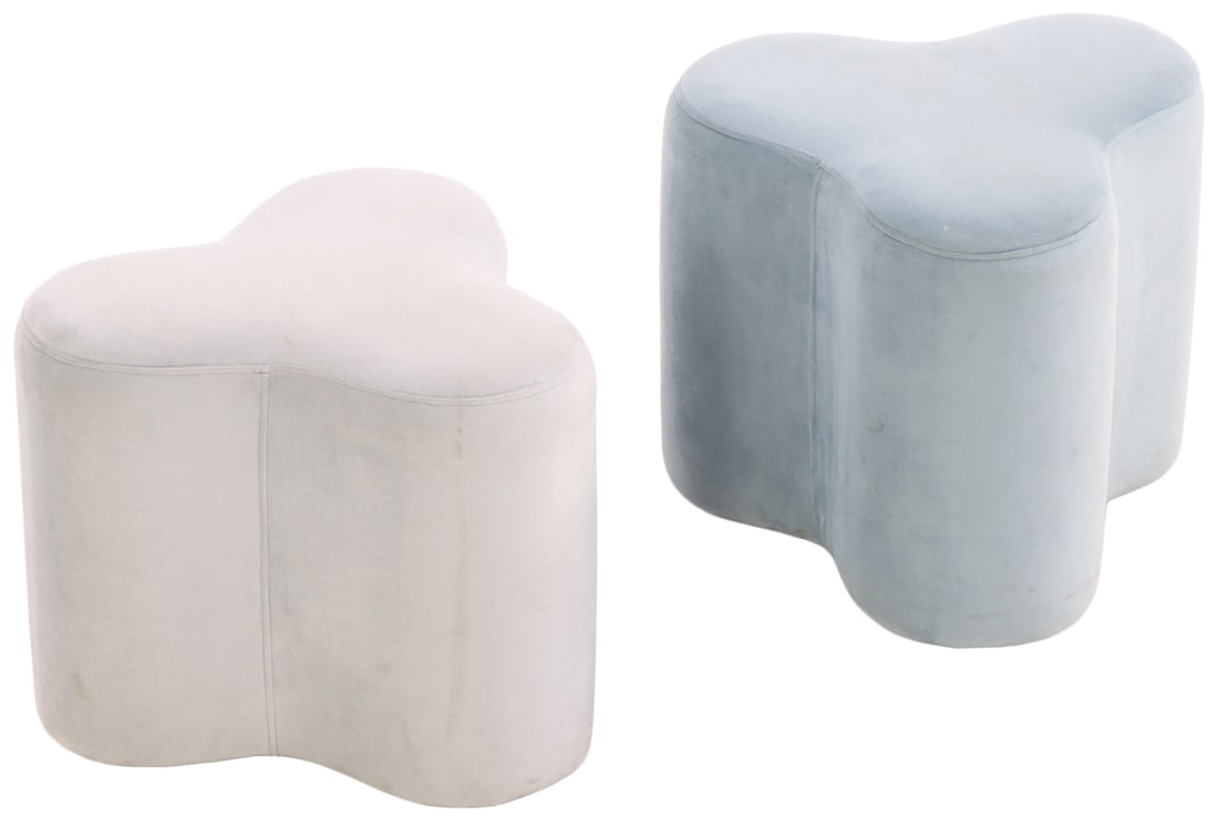 A PAIR OF UPHOLSTERED CLOUD FORM STOOLS. (1 of 4)