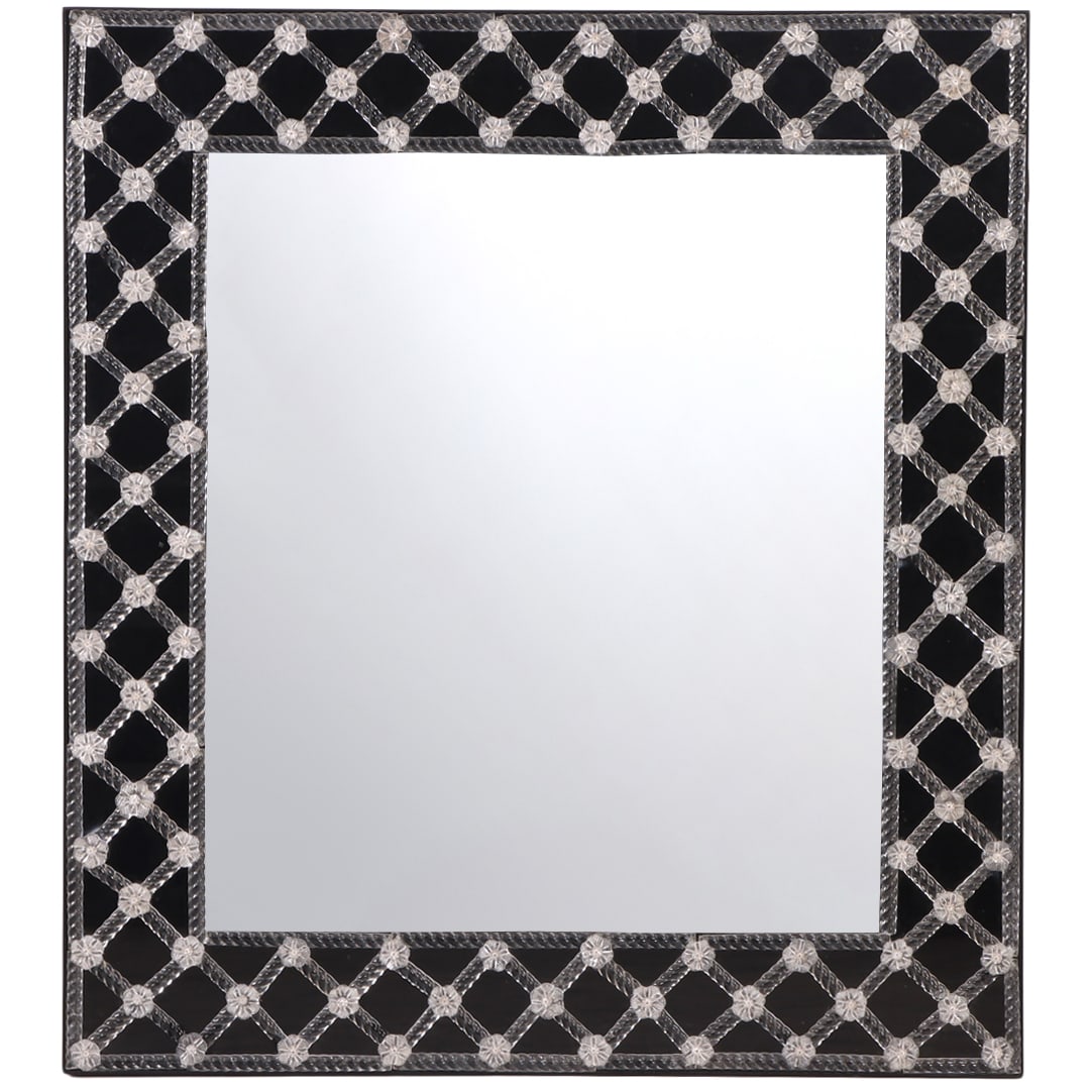 A LARGE MURANO VENETIAN GLASS WALL MIRROR HAVING A DIAMOND LATTICE DESIGN (1 of 6)