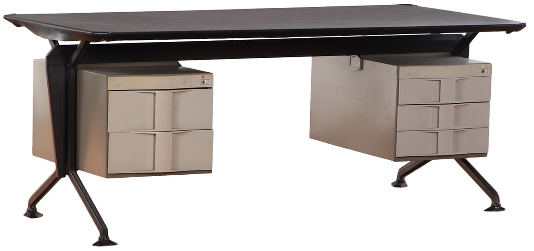 BPPR FOR OLIVETTI "ARCO:" DESK C 1960.: BPPR for Olivetti "arco:" desk C 1960. No key. Ht: 30.25" Wd: 71" Dpth: 34.75"