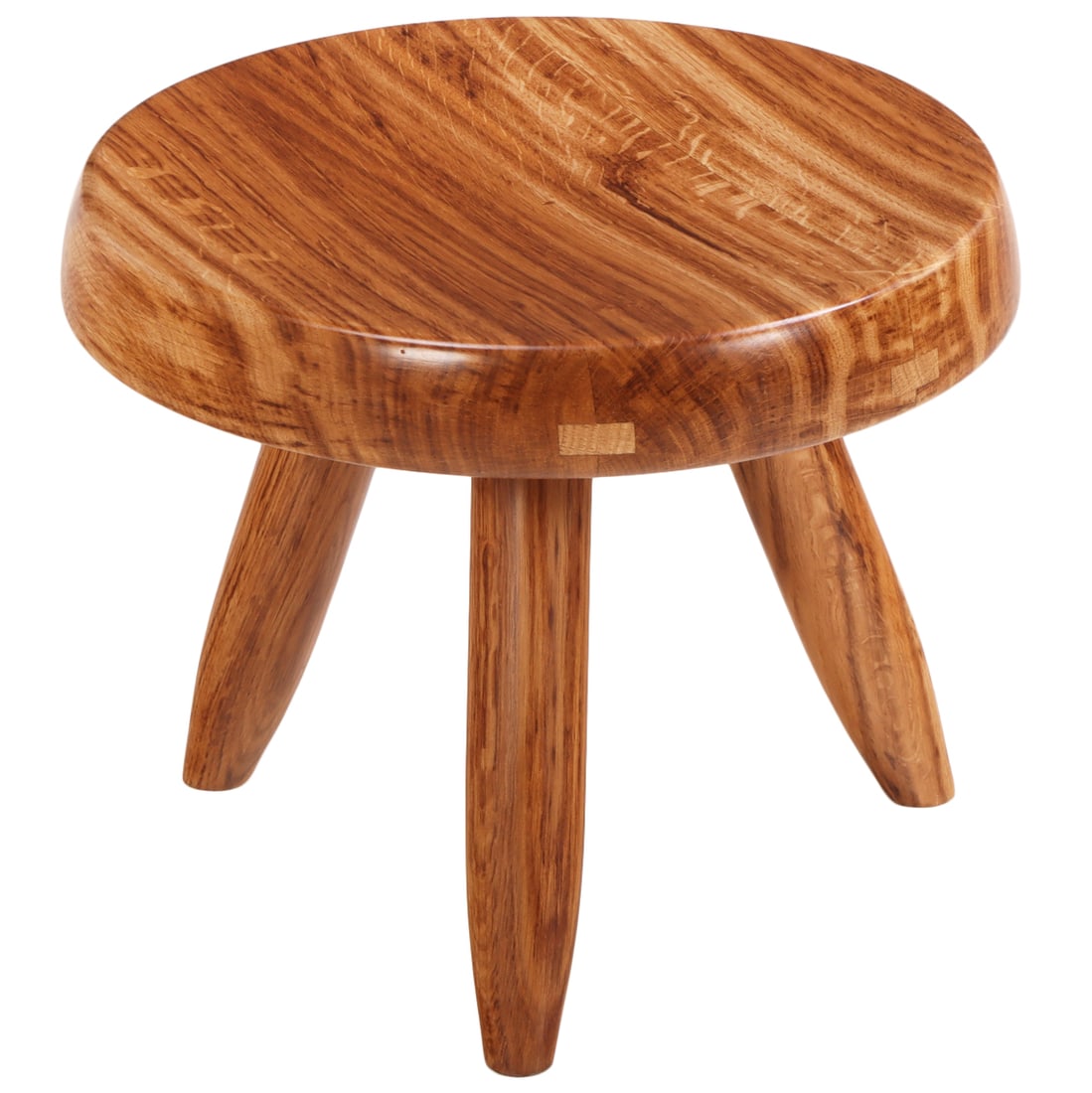 CHARLOTTE PERRIAND STYLE THREE LEG WOODEN STOOL. (1 of 5)