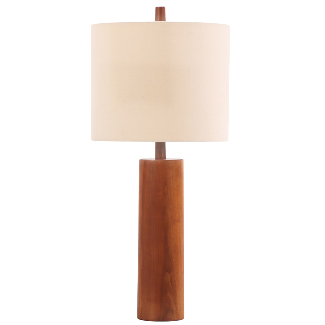 A LARGE DANISH TEAK TABLE LAMP OF CYLINDER FORM WITH DRUM SHADE.: A large Danish teak table lamp of cylinder form with drum shade. Ht: 35" Wd: 15" Dpth: 15"
