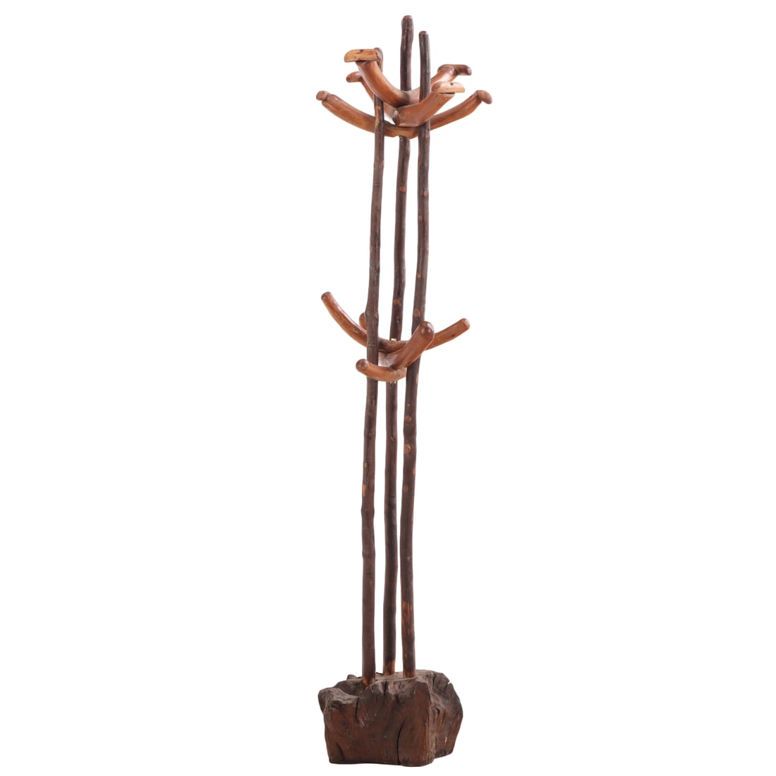 RUSTIC BRUTALIST STYLE WOOD COAT TREE 1950. (1 of 6)