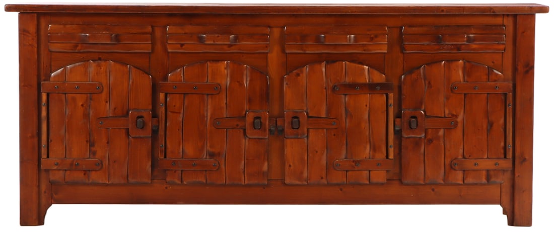 A FRENCH HANSEL AND GRETEL STYLE SIDEBOARD C 1960.: A French Hansel and Gretel style sideboard C 1960. Ht: 40.75" Wd: 99.5" Dpth: 21"