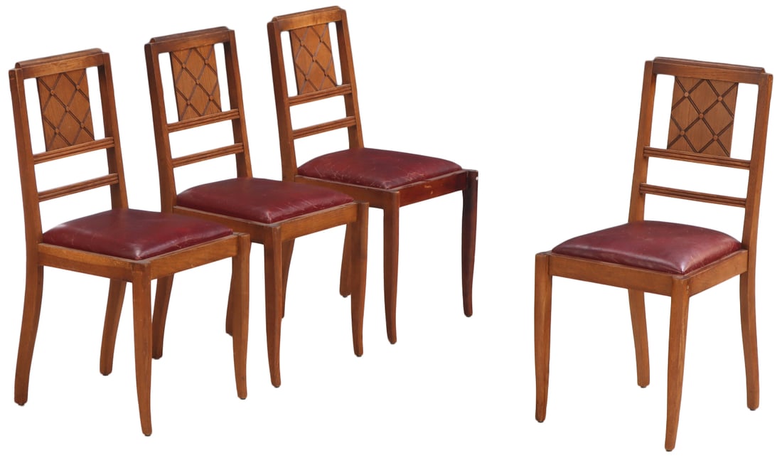 FOUR FRENCH OAK SIDECHAIRS C 1940 IN THE MANNER OF CHARLES DUDOUYT. (1 of 7)