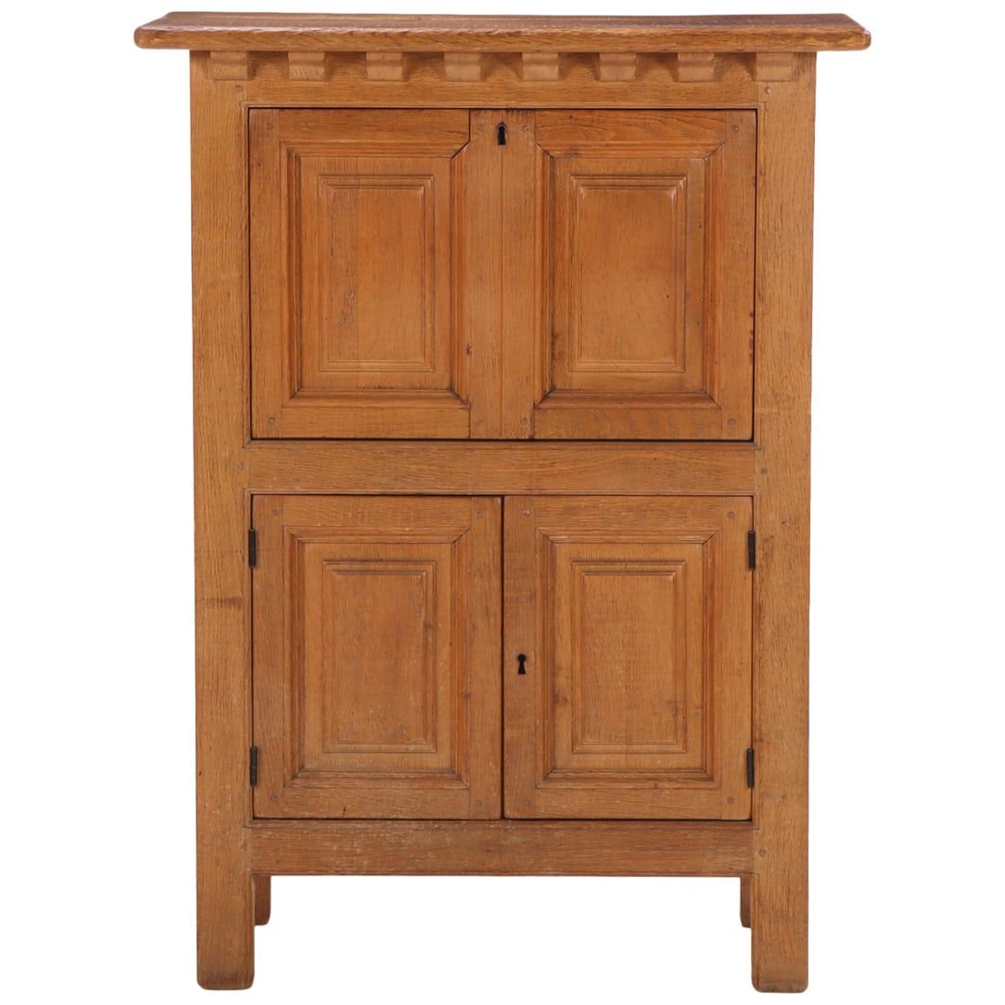 BRUTALIST STYLE SOLID OAK FALL FRONT BAR CABINET C 1960. (1 of 8)