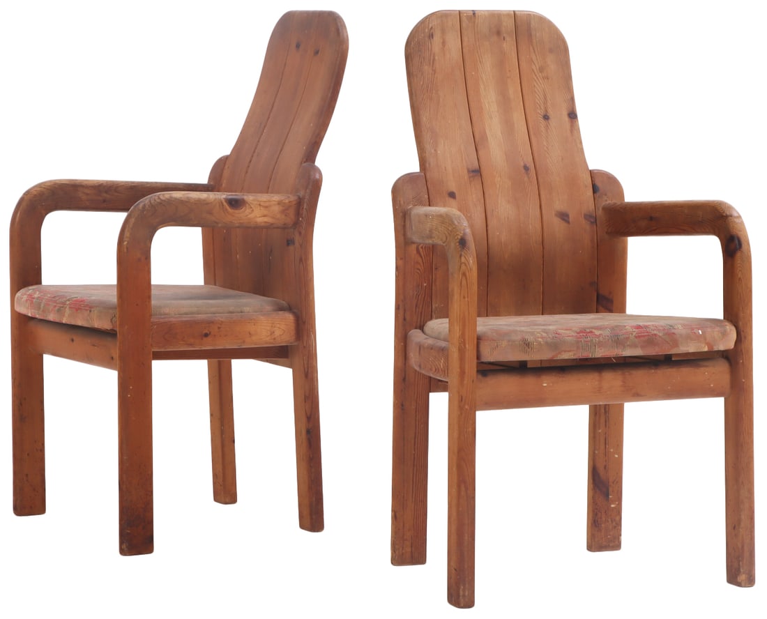 A PAIR OF FRENCH PINE BRUTALIST STYLE OPEN ARM CHAIRS C 1960 (1 of 6)