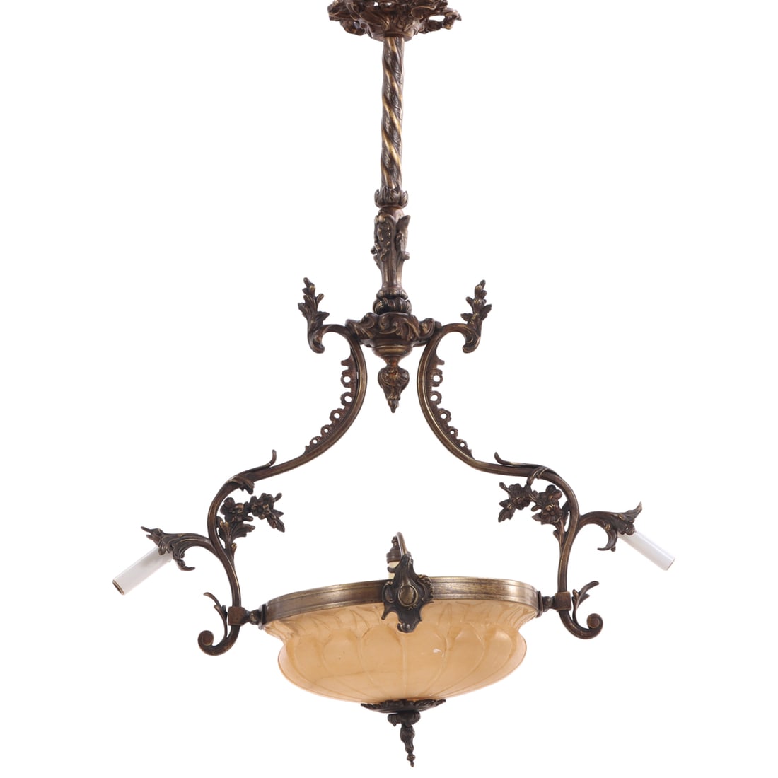 FRENCH BRASS AND ALABASTER CHANDELIER C 1920. (1 of 6)
