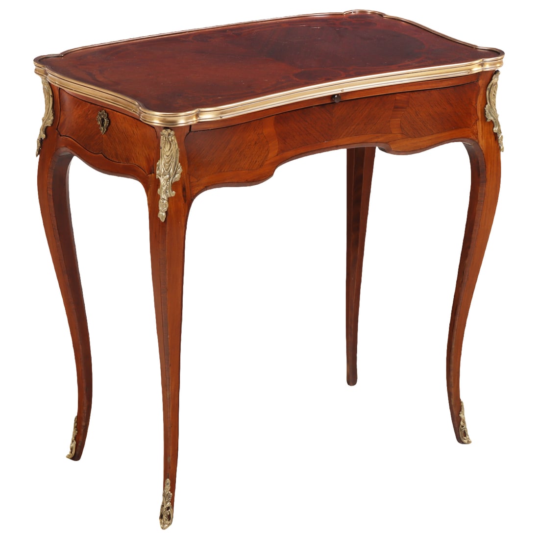 A FRENCH LOUIS XV STYLE INLAID AND BRONZE MOUNTED OCCASIONAL TABLE CIRCA 1940 HAVING A PULL OUT (1 of 5)