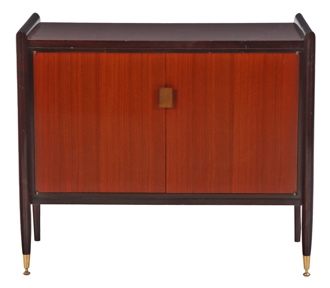 MAHOGANY AND PARTIAL EBONIZED TWO DOOR CABINET C 1945. (1 of 5)