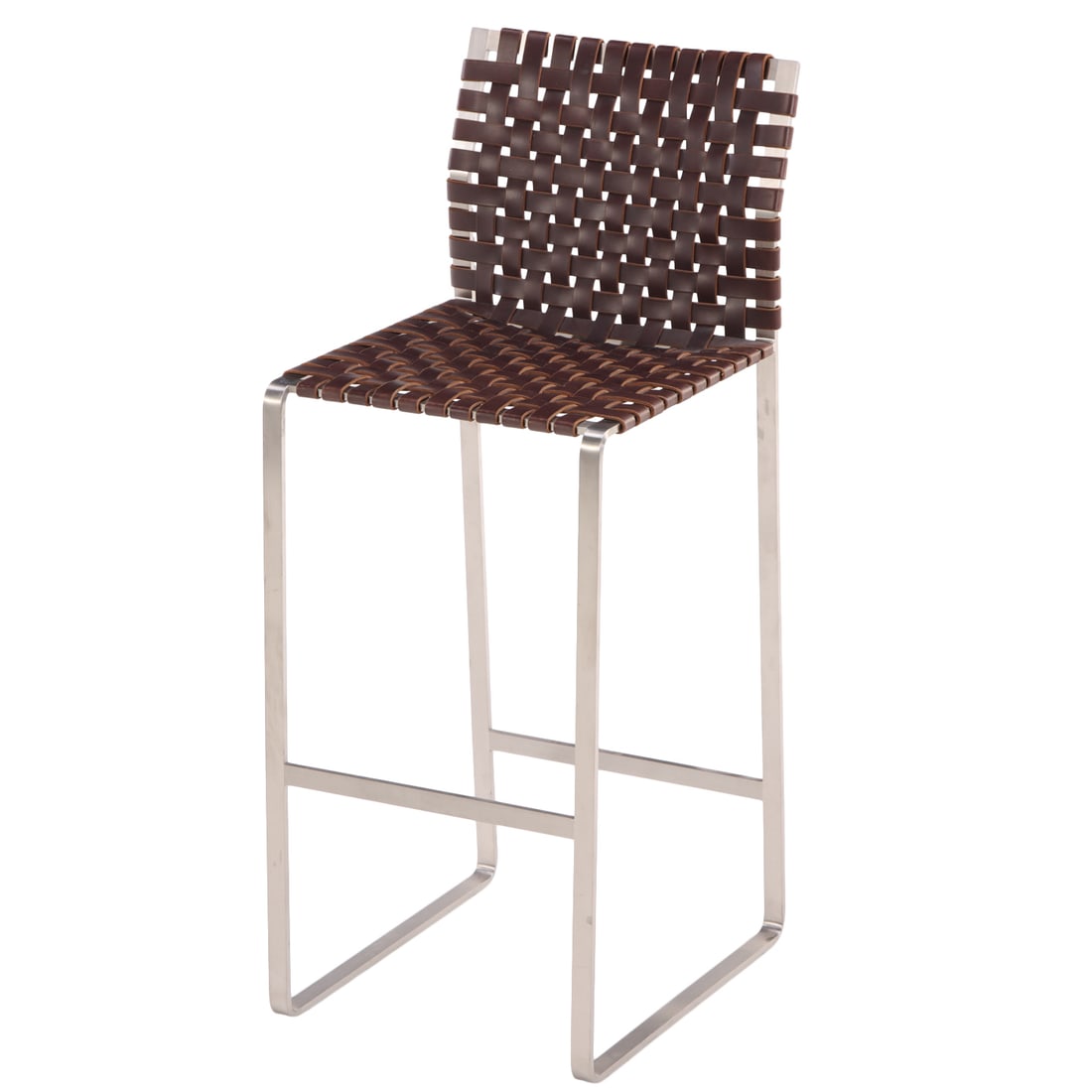 MARK ALBRECTH LEATHER BAR STOOL: Mark Albrecth leather bar stool Ht: 42.5" Wd: 17" Dpth: 20.75" Seat: 30.5"