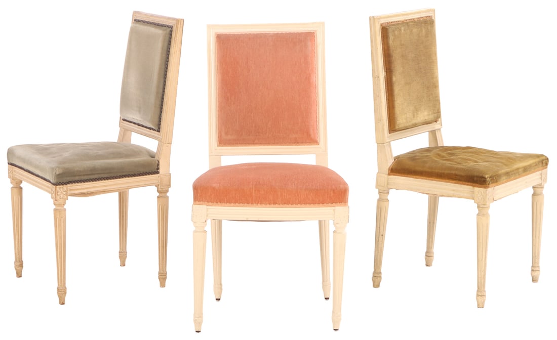 THREE FRENCH LOUIS XVI STYLE PAINTED SIDECHAIRS C 1940. (1 of 6)