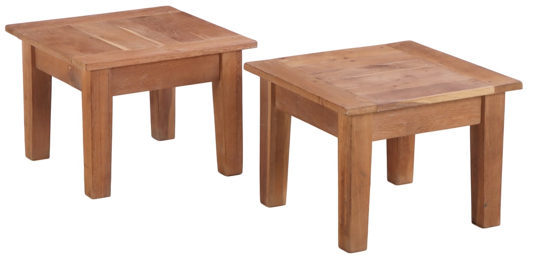 PAIR OF FRENCH SOLID OAK END TABLES. (1 of 6)