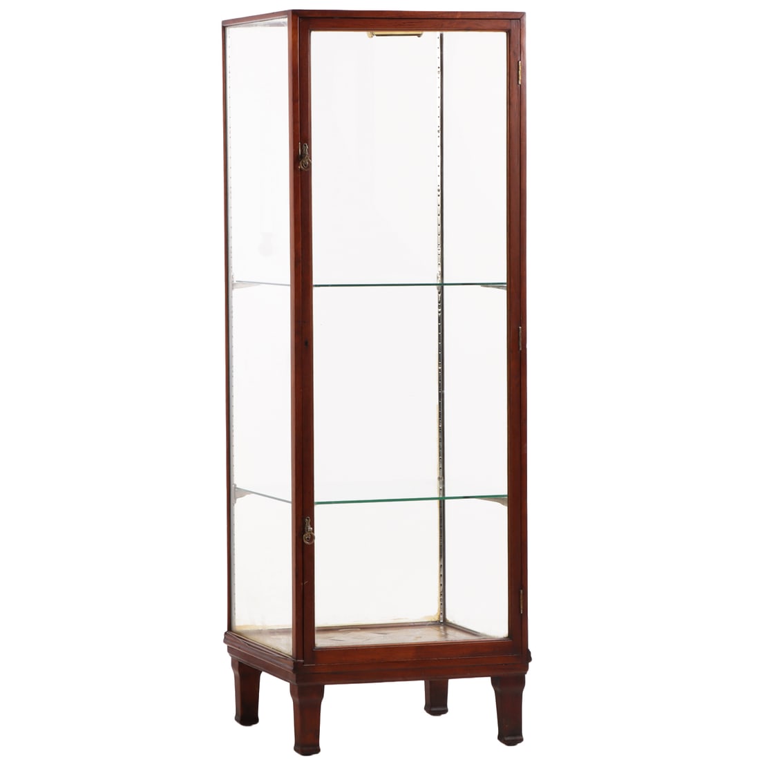 MAHOGANY AND OAK DISPLAY CASE HAVING GLASS ON ALL SIDES AND A PARQUET OAK FLOOR C 1915. (1 of 7)